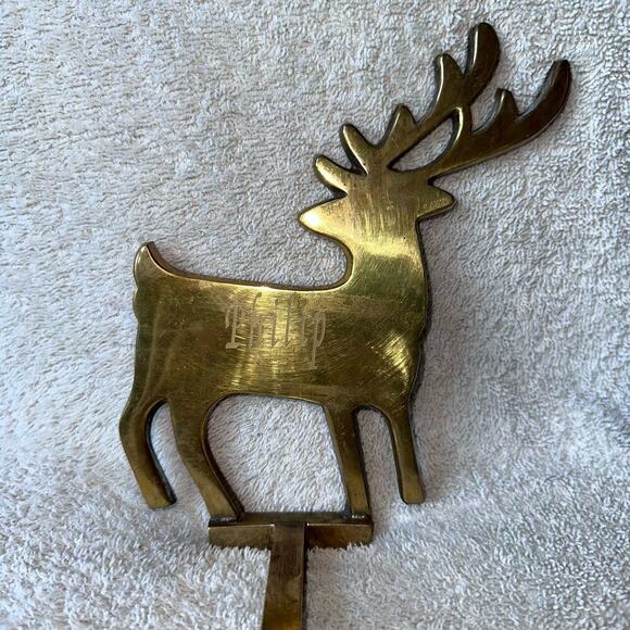 Vintage Solid Brass Reindeer Silhouette Christmas Stocking Hanger Etched Philip - Picture 1 of 8